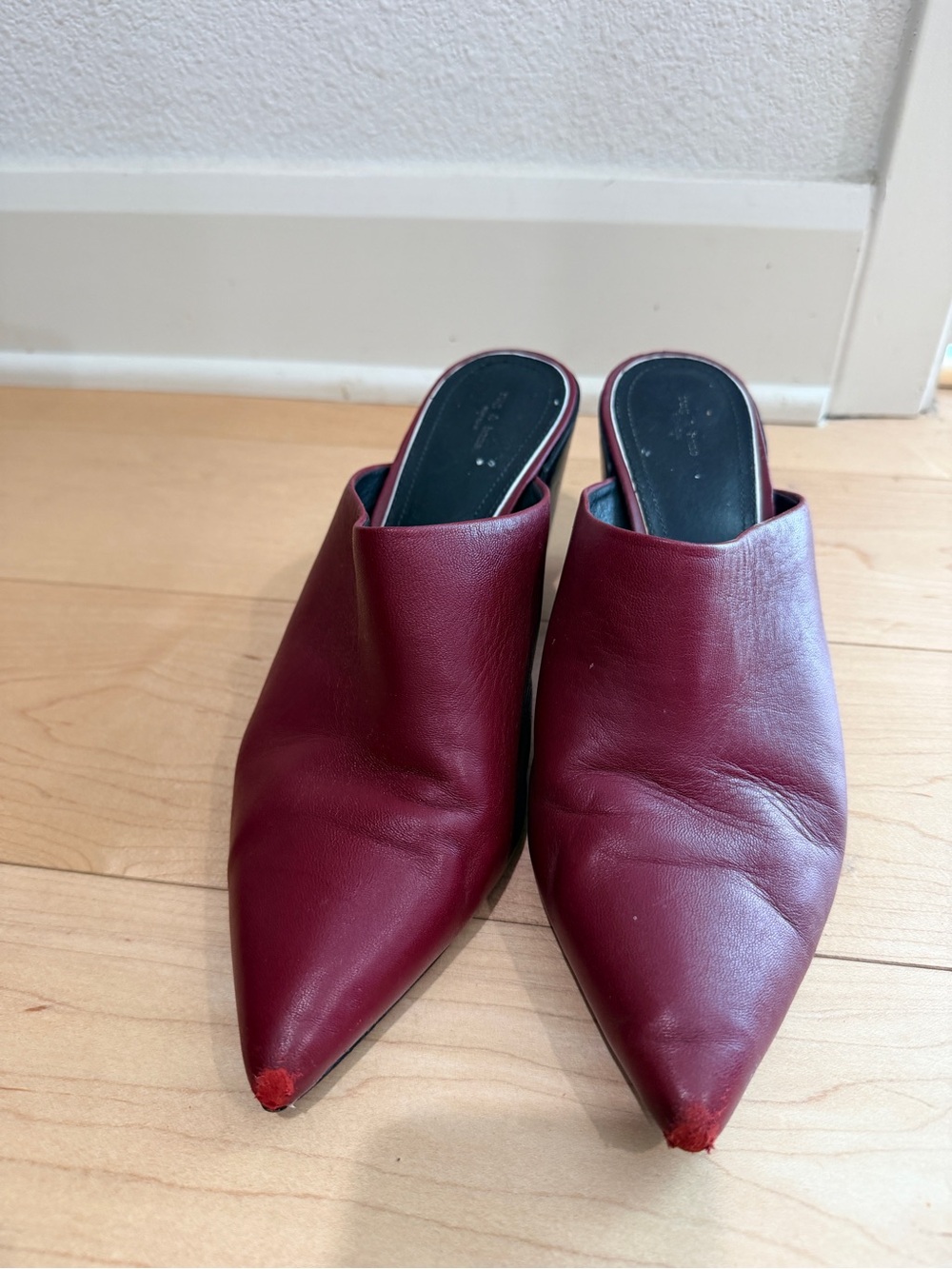 Rag and Bone Burgundy Pointed-Toe Leather Mules